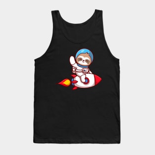 Cute Sloth Astronaut Riding Rocket And Waving Hand Cartoon Tank Top